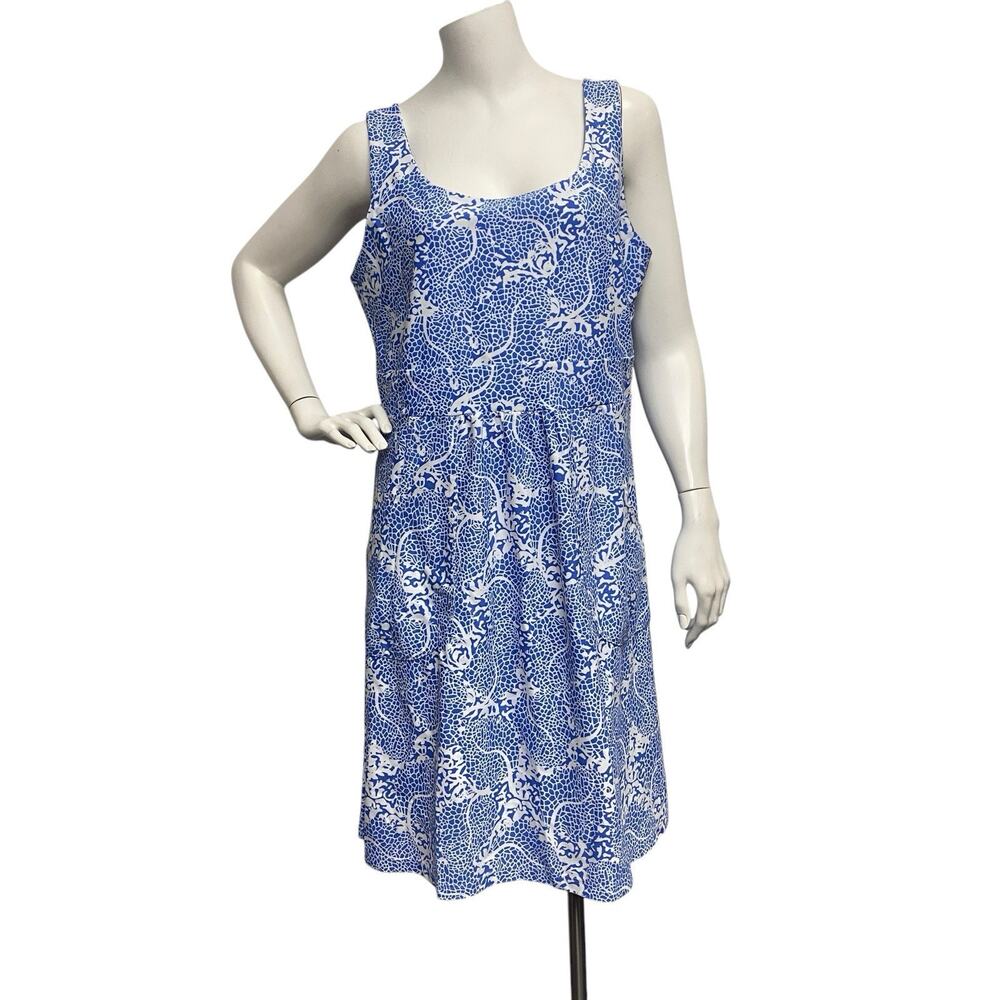 Gingy Made In USA XL Blue Abstract Print Heavyweight Nylon V Neck Shift Dress